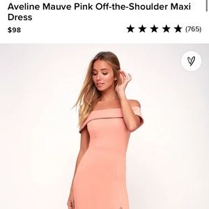 Lulus rose print off shoulder floor length dress, size small, never worn